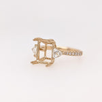 Ring Semi Mount w Earth Mined Diamonds in Solid 14K Gold EM 8.5x7.5mm