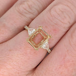 Ring Semi Mount w Earth Mined Diamonds in Solid 14K Gold EM 8.5x7.5mm