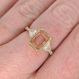 Ring Semi Mount w Earth Mined Diamonds in Solid 14K Gold EM 8.5x7.5mm