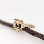 Ring Semi Mount w Earth Mined Diamonds in Solid 14K Gold EM 8.5x7.5mm