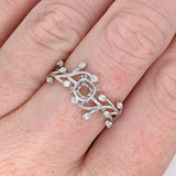 Ring Semi Mount w Earth Mined Diamonds in Solid 14K Gold Cushion 5mm