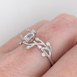 Ring Semi Mount w Earth Mined Diamonds in Solid 14K Gold Cushion 5mm
