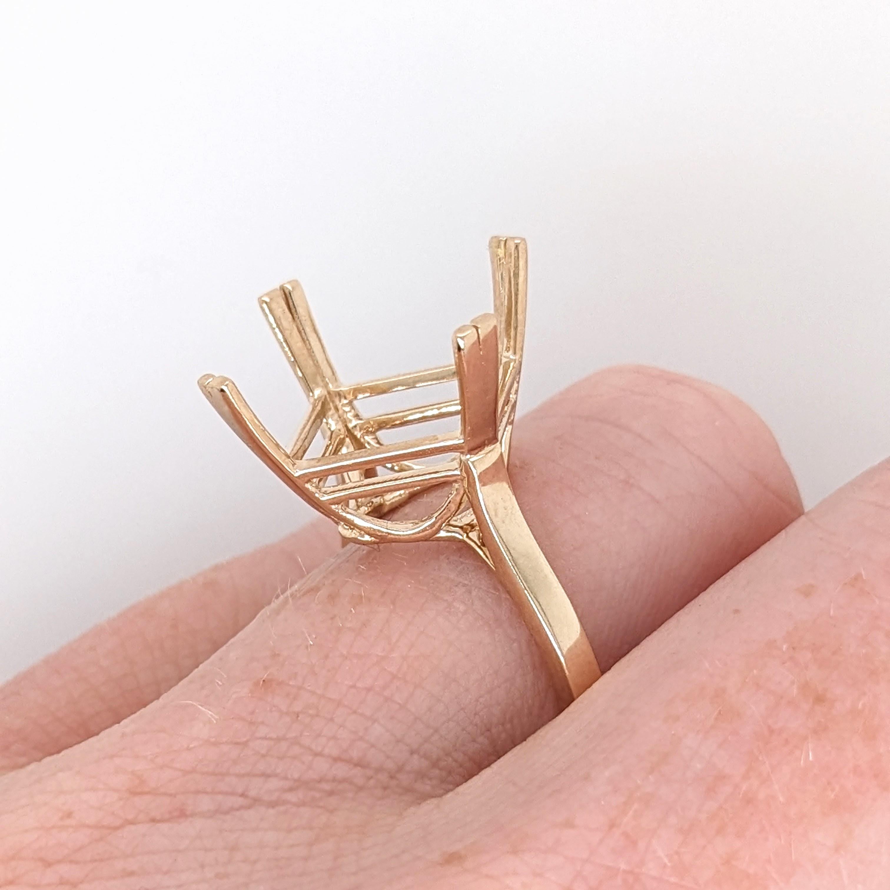 Classic Solitaire Ring Mount in Solid 14K Gold Princess Cut 12mm