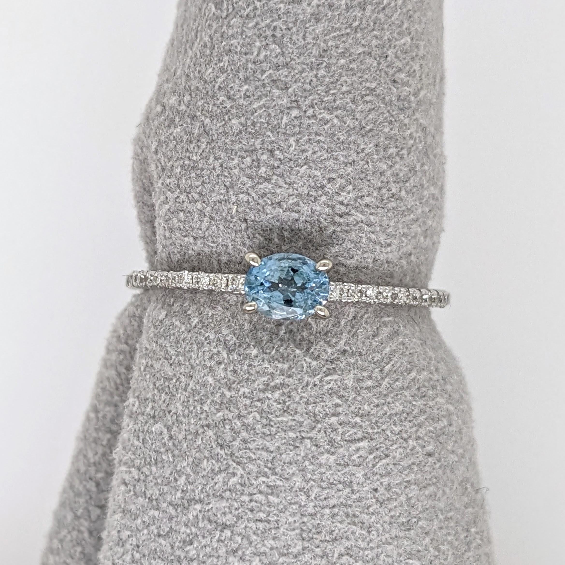 East West Aquamarine Ring w Natural Diamonds in Solid 14K White Gold Oval 3x5mm