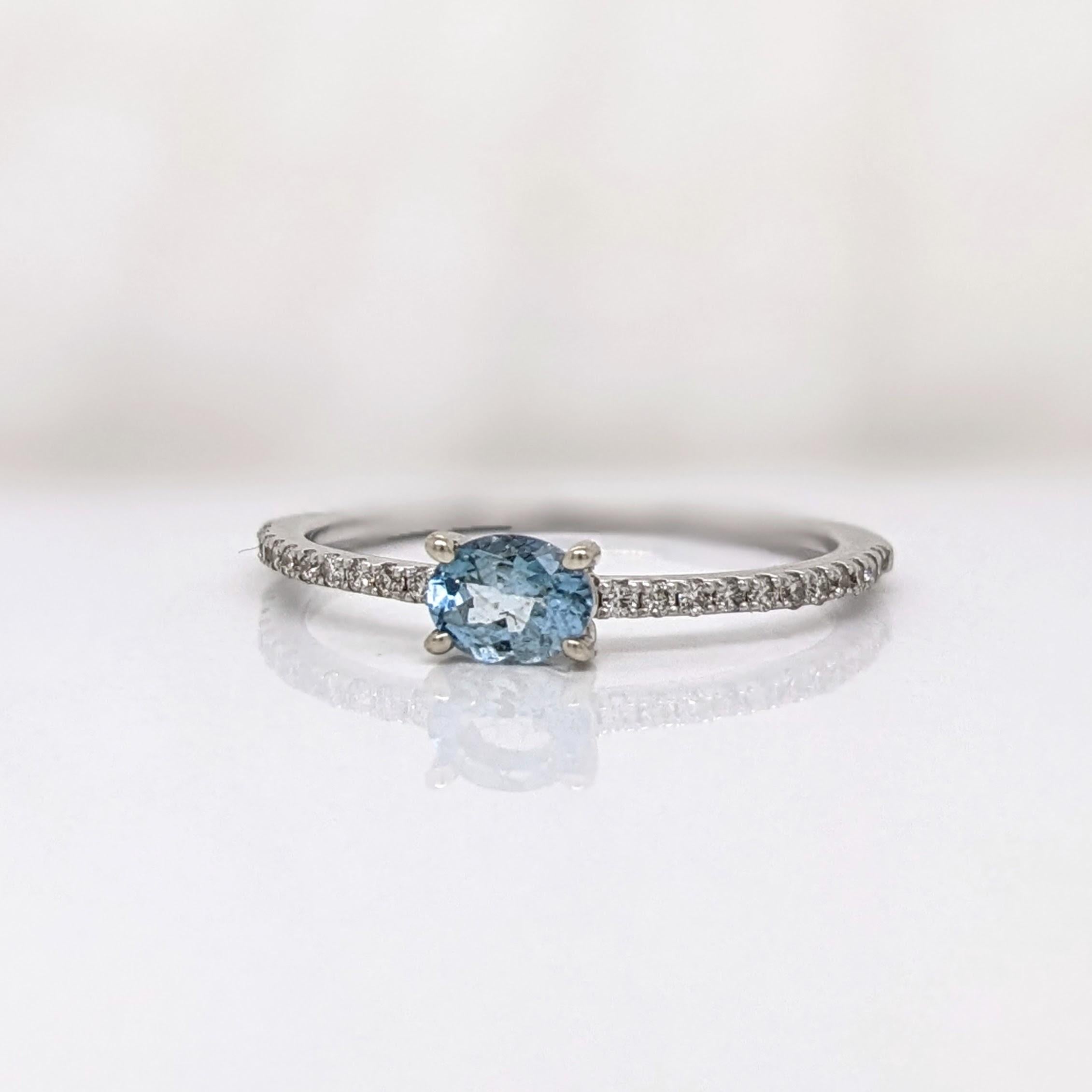 East West Aquamarine Ring w Natural Diamonds in Solid 14K White Gold Oval 3x5mm