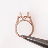 Art Deco Statement Engagement Ring Setting | Natural Earth Mined Diamonds | Solid 14K Gold | Round 11mm Semi Mount