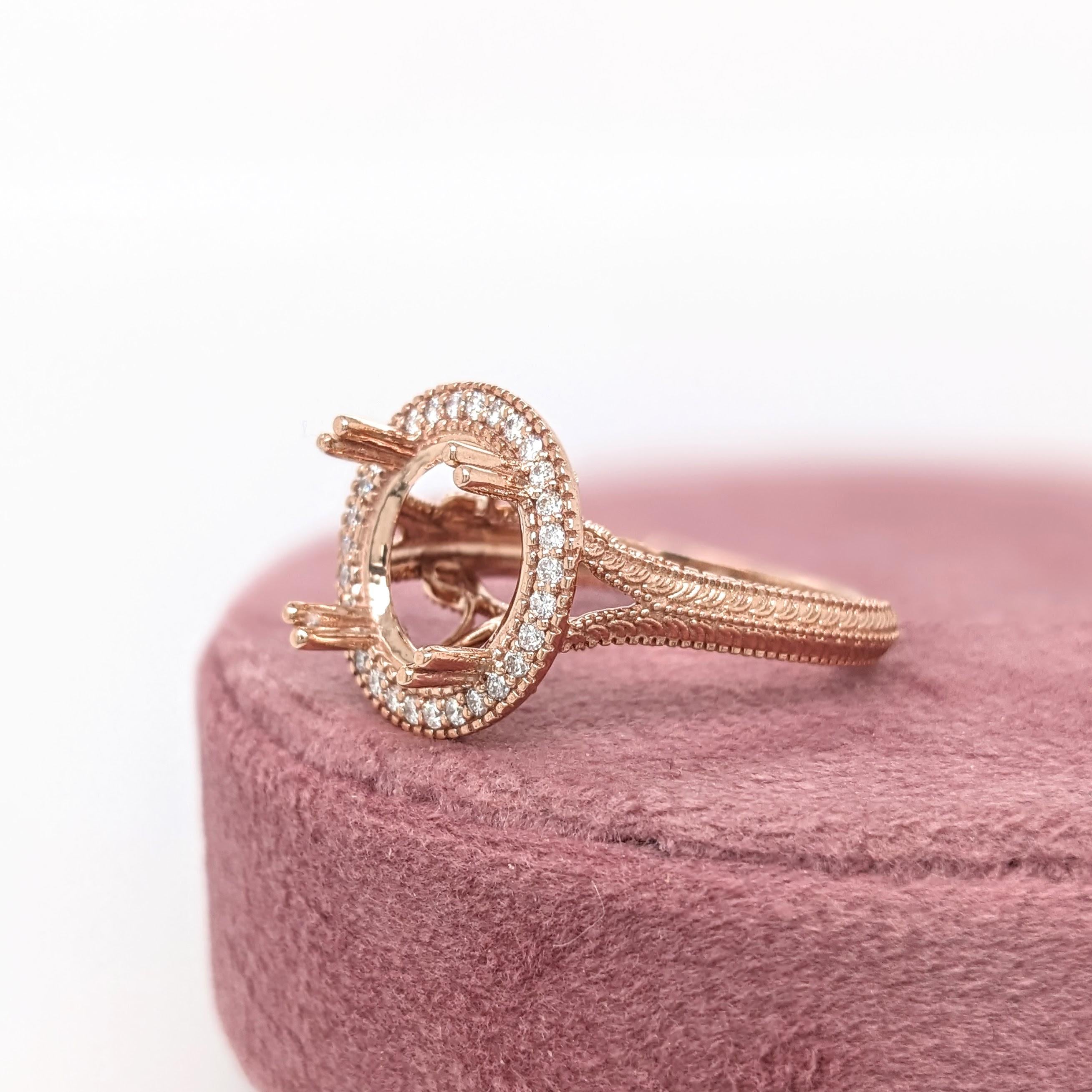 Statement Ring Semi Mount w Earth Mined Diamonds in Solid 14K Gold Round 11mm