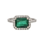 1.2ct East West Emerald Ring w Natural Diamonds in Solid 14K White Gold EM 8x6mm