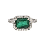 1.2ct East West Emerald Ring w Natural Diamonds in Solid 14K White Gold EM 8x6mm