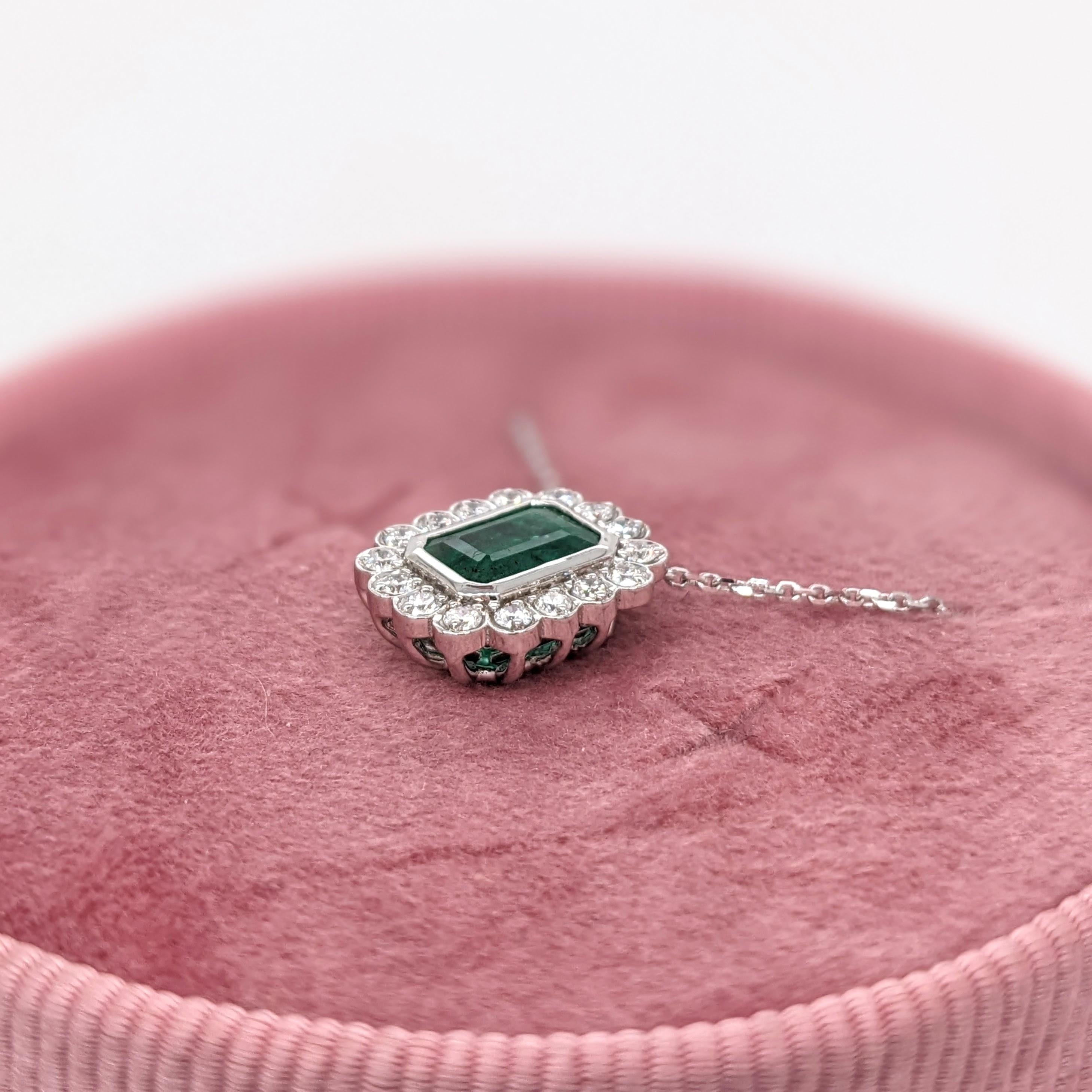 Classic Emerald Pendant w Natural Diamonds in Solid 14k White Gold EM 7x5