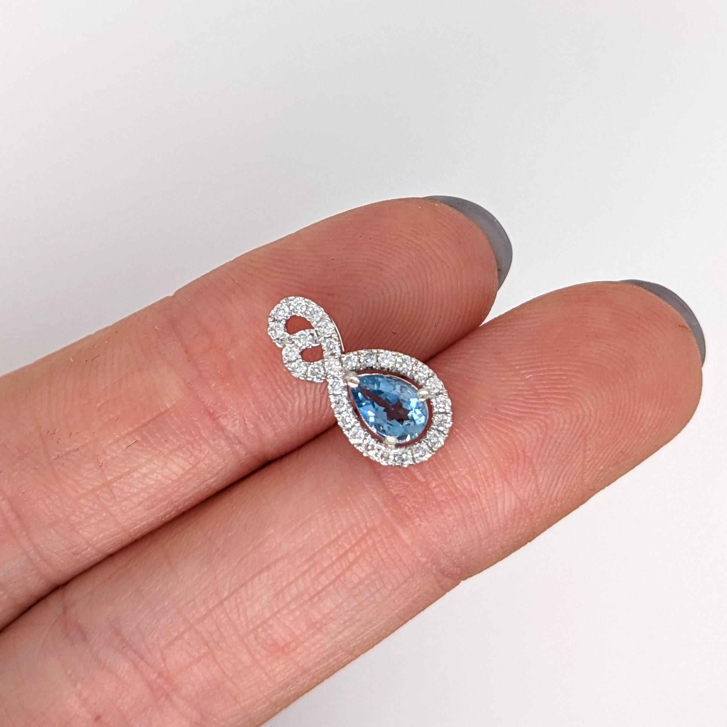 Aquamarine Pendant w Earth Mined Diamonds in Solid 14K White Gold Pear Shape 6x4