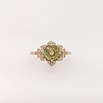 1.1ct Sphene Ring w Earth Mined Diamonds in Solid 14K Yellow Gold | Round 6mm