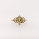 1.1ct Sphene Ring w Earth Mined Diamonds in Solid 14K Yellow Gold | Round 6mm