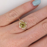 1.1ct Sphene Ring w Earth Mined Diamonds in Solid 14K Yellow Gold | Round 6mm