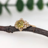 1.1ct Sphene Ring w Earth Mined Diamonds in Solid 14K Yellow Gold | Round 6mm