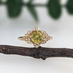 1.1ct Sphene Ring w Earth Mined Diamonds in Solid 14K Yellow Gold | Round 6mm