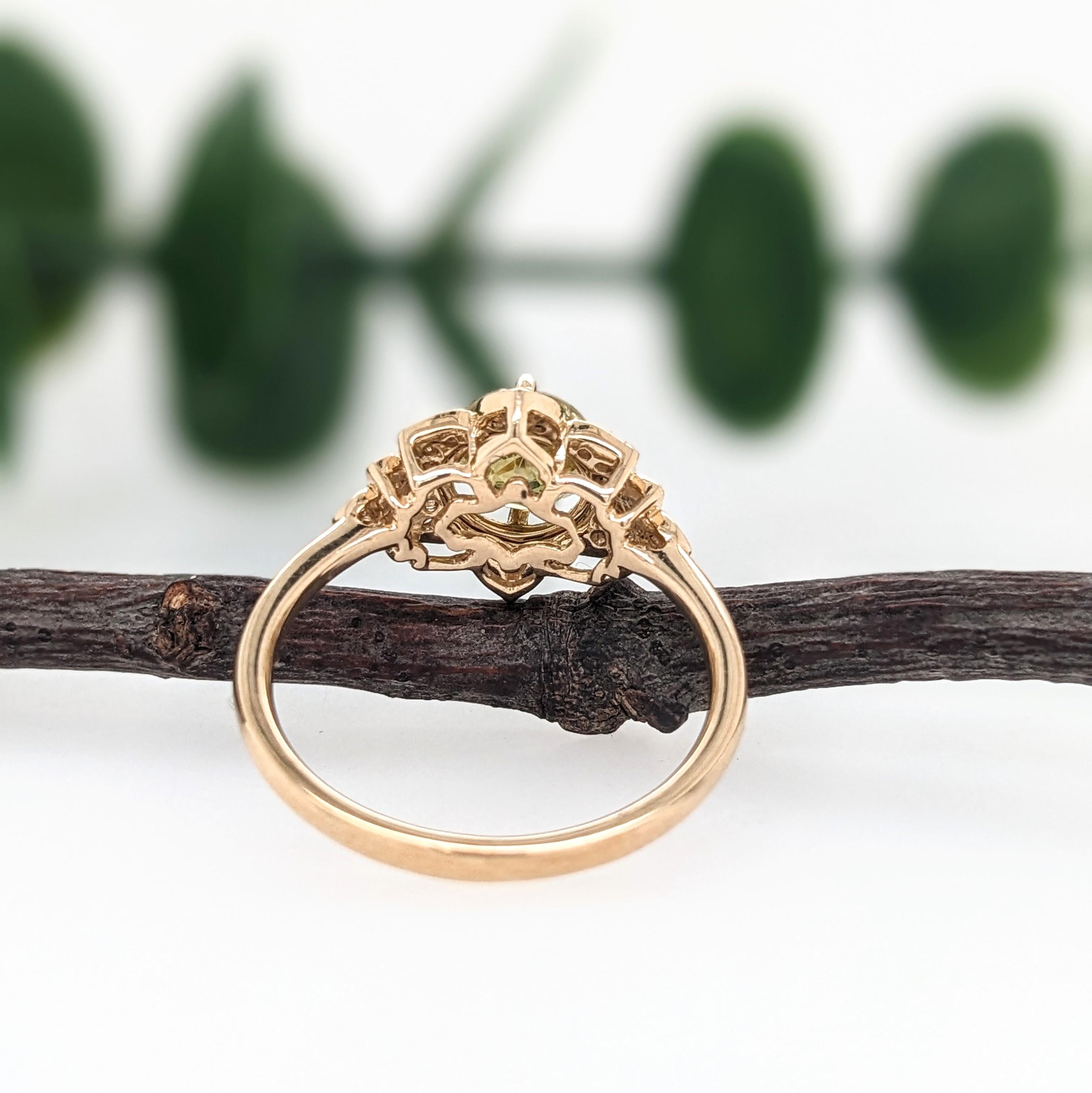 1.1ct Sphene Ring w Earth Mined Diamonds in Solid 14K Yellow Gold | Round 6mm