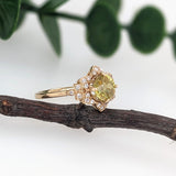 1.1ct Sphene Ring w Earth Mined Diamonds in Solid 14K Yellow Gold | Round 6mm