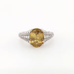 3.4ct Sphene Ring w Earth Mined Diamonds in Solid 14K White Gold | Oval 10.4x8mm