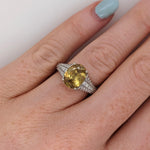 3.4ct Sphene Ring w Earth Mined Diamonds in Solid 14K White Gold | Oval 10.4x8mm