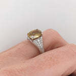 3.4ct Sphene Ring w Earth Mined Diamonds in Solid 14K White Gold | Oval 10.4x8mm