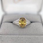 3.4ct Sphene Ring w Earth Mined Diamonds in Solid 14K White Gold | Oval 10.4x8mm