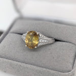 3.4ct Sphene Ring w Earth Mined Diamonds in Solid 14K White Gold | Oval 10.4x8mm