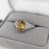 3.4ct Sphene Ring w Earth Mined Diamonds in Solid 14K White Gold | Oval 10.4x8mm