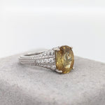 3.4ct Sphene Ring w Earth Mined Diamonds in Solid 14K White Gold | Oval 10.4x8mm