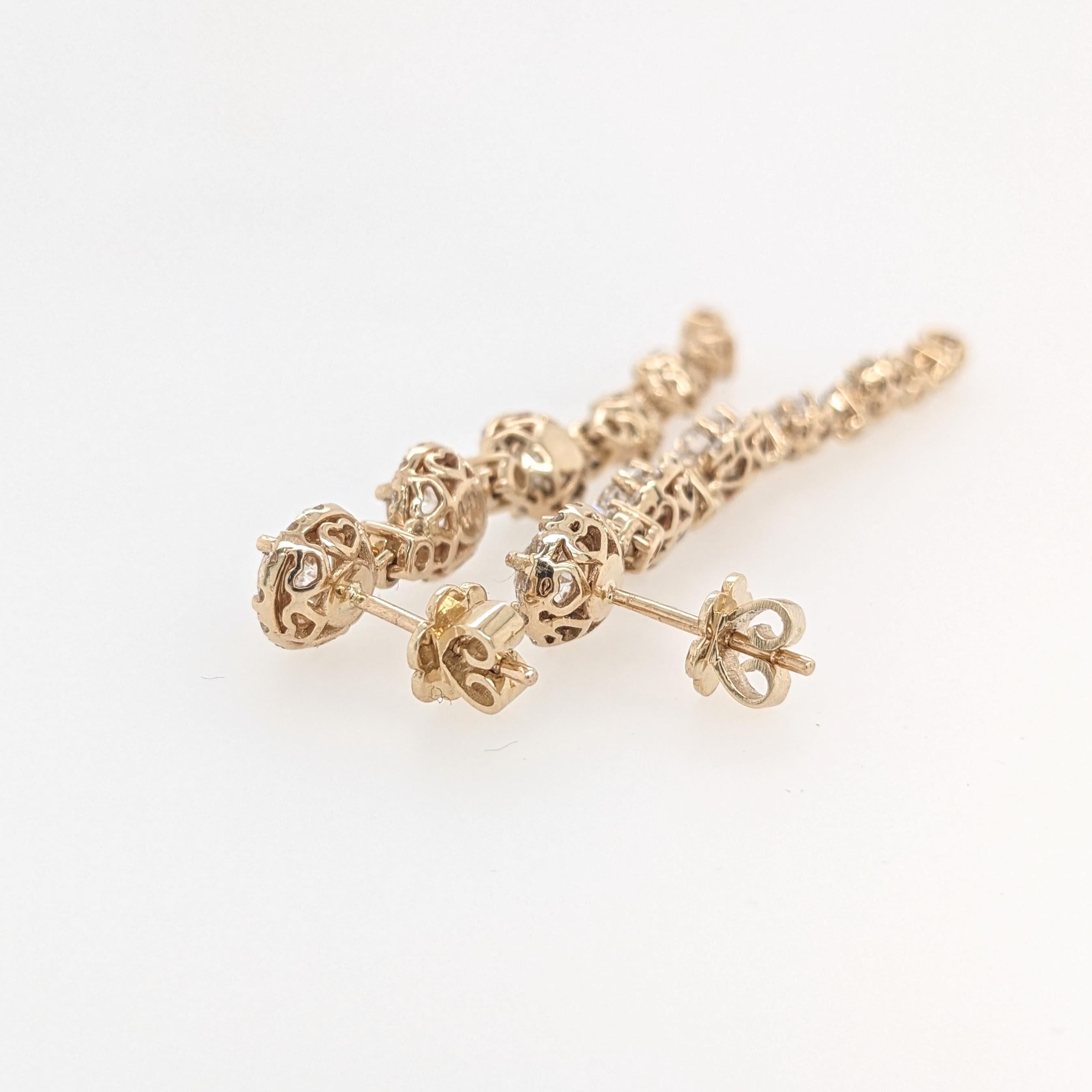 Diamond Dangle Earrings in Solid 14K Gold Round 4mm | Earth Mined & Lab Diamonds