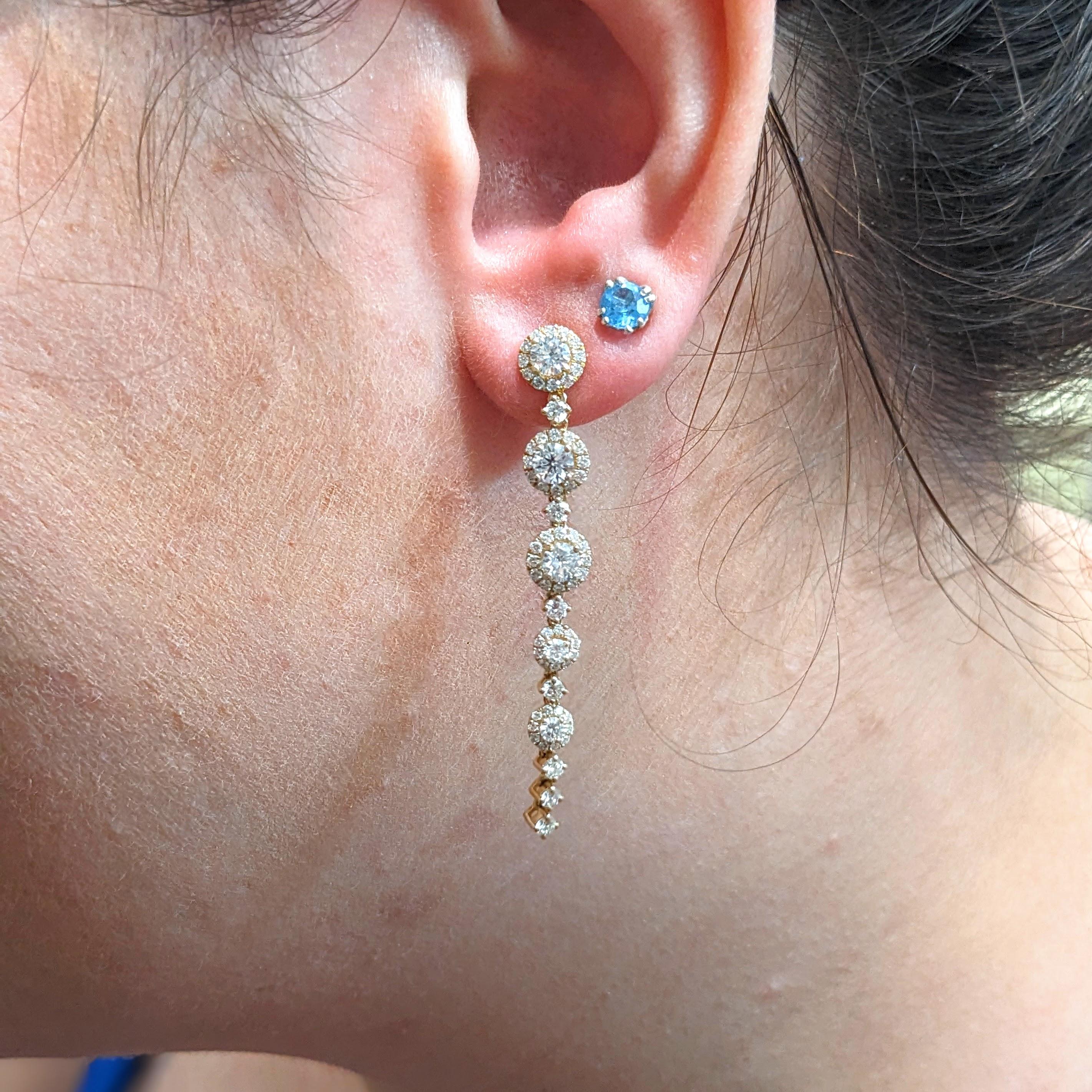 Diamond Dangle Earrings in Solid 14K Gold Round 4mm | Earth Mined & Lab Diamonds