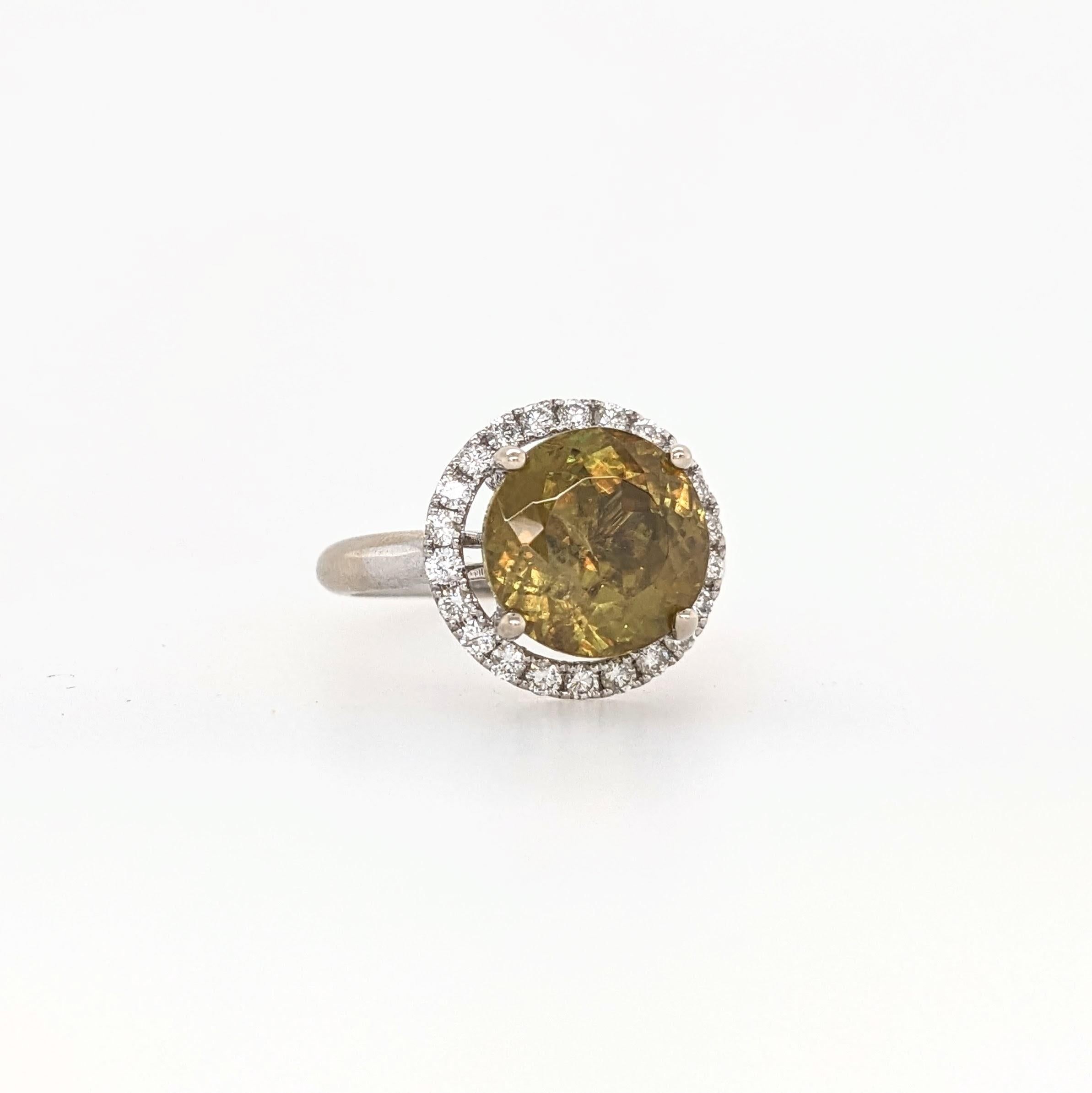 5.2ct Sphene Ring w Earth Mined Diamonds in Solid 14K Yellow Gold | Round 10mm