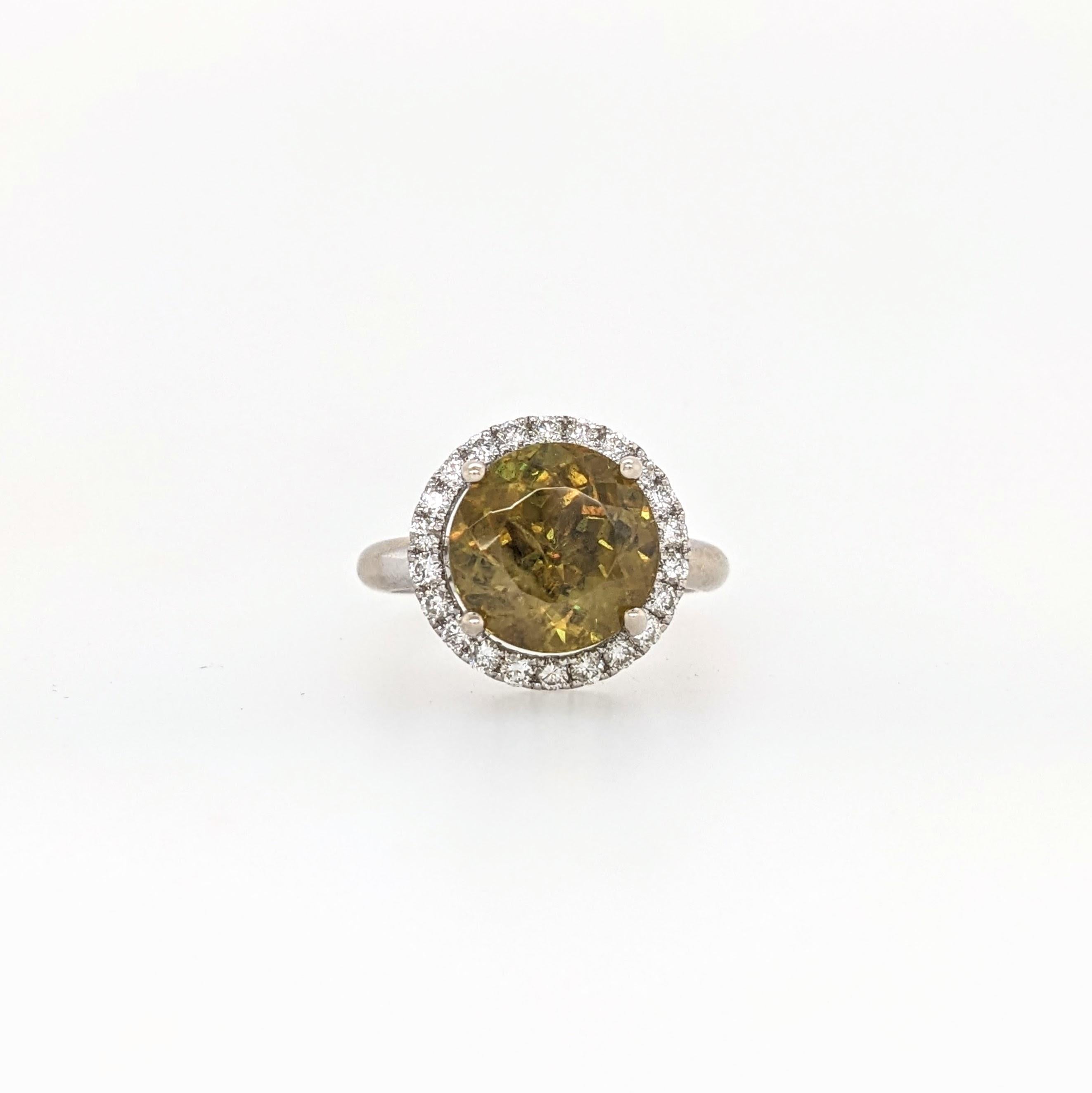 5.2ct Sphene Ring w Earth Mined Diamonds in Solid 14K Yellow Gold | Round 10mm