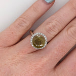 5.2ct Sphene Ring w Earth Mined Diamonds in Solid 14K Yellow Gold | Round 10mm