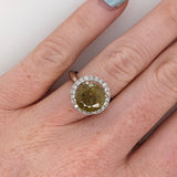 5.2ct Sphene Ring w Earth Mined Diamonds in Solid 14K Yellow Gold | Round 10mm