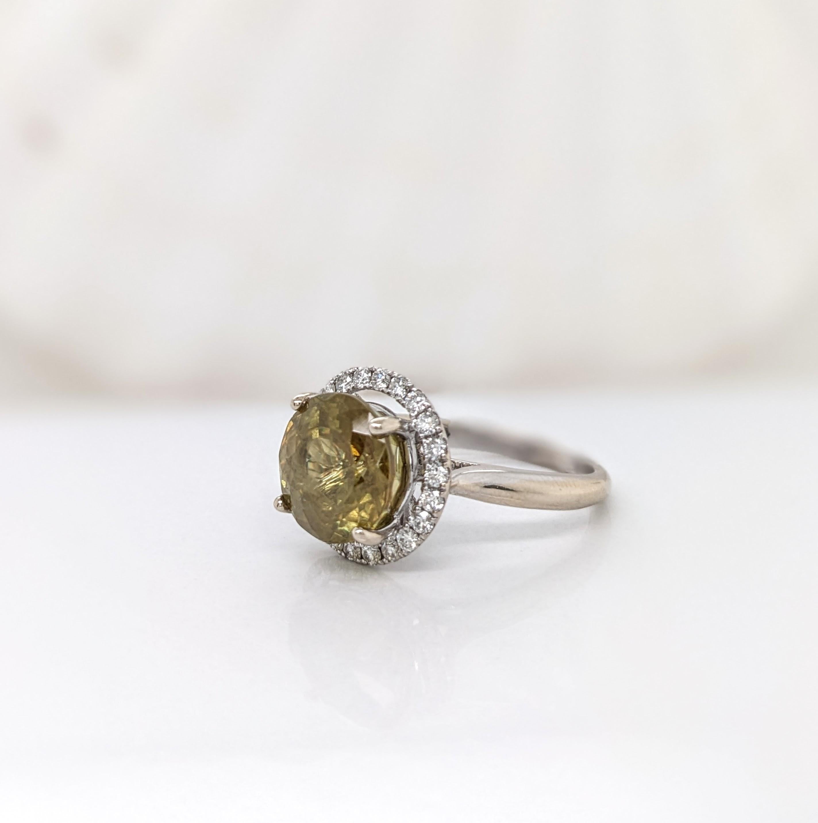 5.2ct Sphene Ring w Earth Mined Diamonds in Solid 14K Yellow Gold | Round 10mm