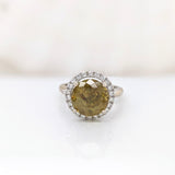 5.2ct Sphene Ring w Earth Mined Diamonds in Solid 14K Yellow Gold | Round 10mm | Estate Ring