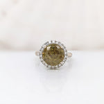 5.2ct Sphene Ring w Earth Mined Diamonds in Solid 14K Yellow Gold | Round 10mm