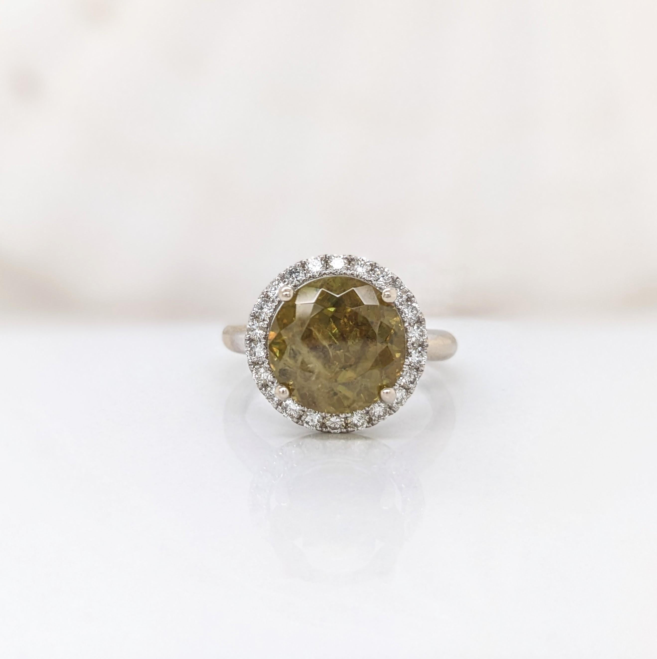 5.2ct Sphene Ring w Earth Mined Diamonds in Solid 14K Yellow Gold | Round 10mm