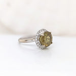 5.2ct Sphene Ring w Earth Mined Diamonds in Solid 14K Yellow Gold | Round 10mm