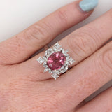 3.3ct Pink Tourmaline Ring w Earth Mined Diamonds in Solid 14K White Gold | Oval 10x8mm | October Birthstone