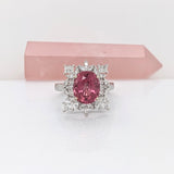 3.3ct Pink Tourmaline Ring w Earth Mined Diamonds in Solid 14K White Gold | Oval 10x8mm | October Birthstone