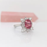 3.3ct Pink Tourmaline Ring w Earth Mined Diamonds in Solid 14K White Gold | Oval 10x8mm | October Birthstone