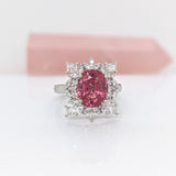 3.3ct Pink Tourmaline Ring w Earth Mined Diamonds in Solid 14K White Gold | Oval 10x8mm | October Birthstone