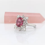 3.3ct Pink Tourmaline Ring w Earth Mined Diamonds in Solid 14K White Gold | Oval 10x8mm | October Birthstone