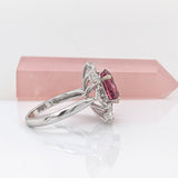 3.3ct Pink Tourmaline Ring w Earth Mined Diamonds in Solid 14K White Gold | Oval 10x8mm | October Birthstone