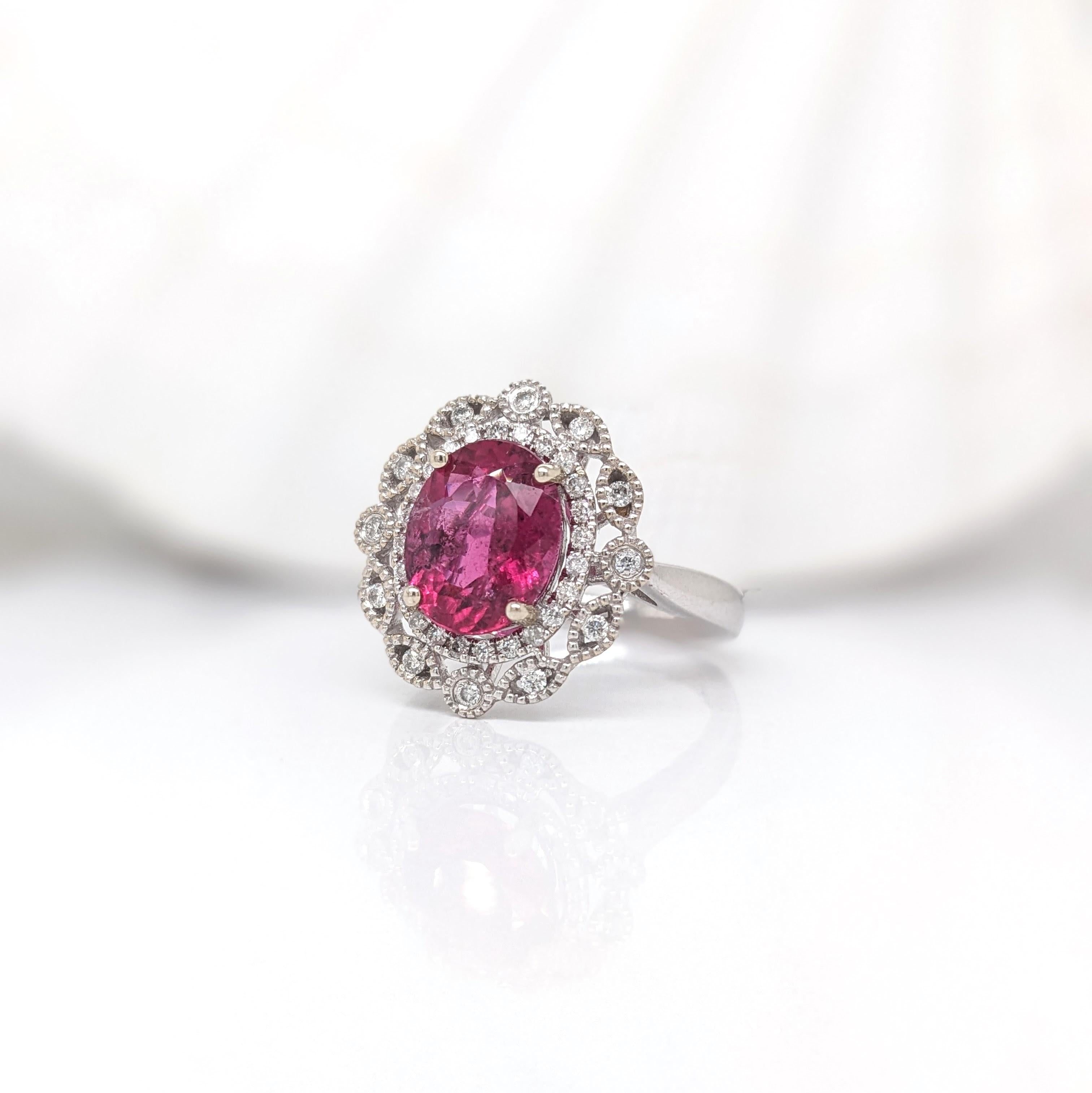 3ct Pink Tourmaline Ring w Earth Mined Diamonds in Solid 14K Gold Oval 9.6x7.8mm