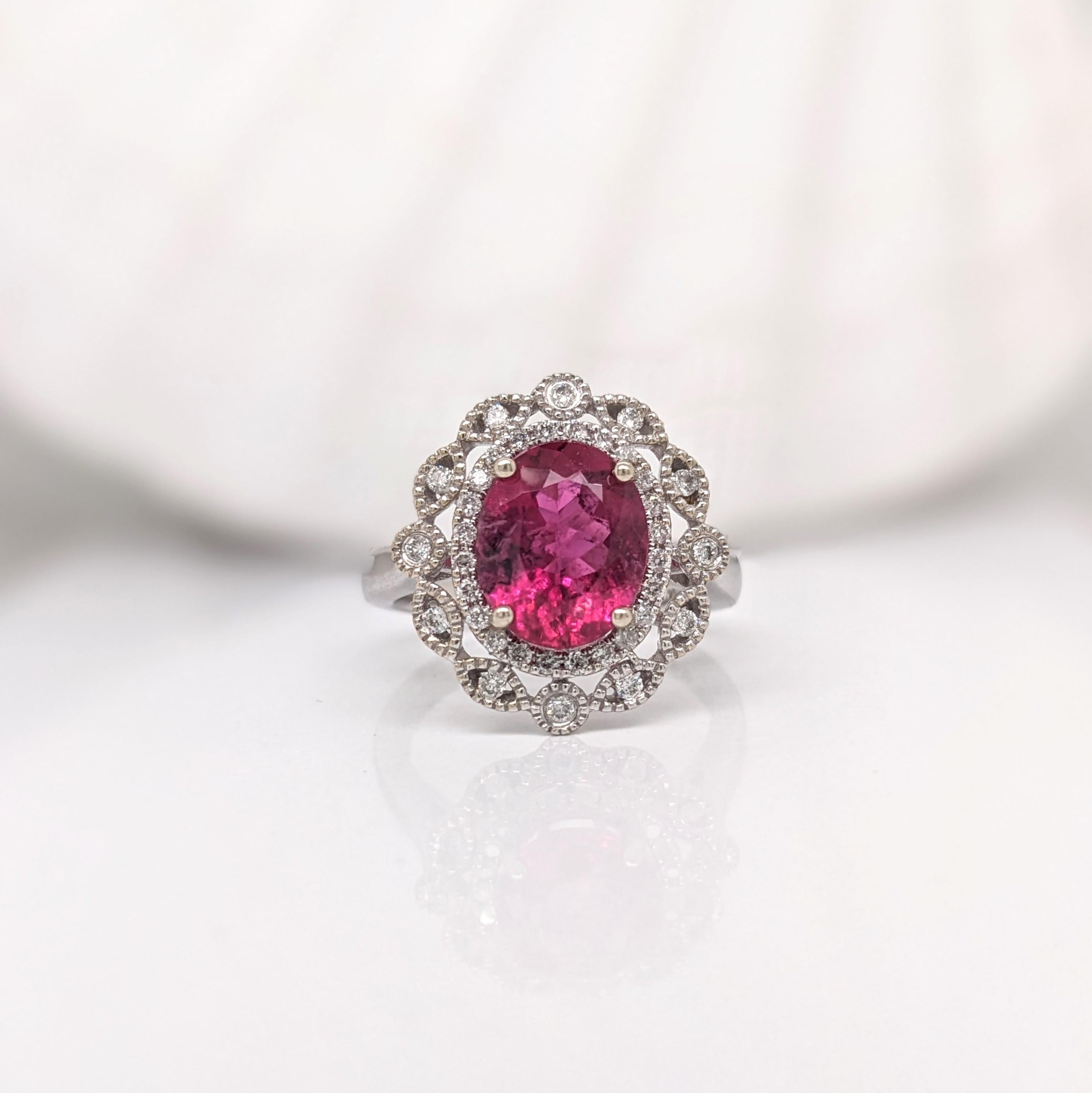 3ct Pink Tourmaline Ring w Earth Mined Diamonds in Solid 14K Gold Oval 9.6x7.8mm