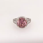 5ct Pink Tourmaline Ring w Earth Mined Diamonds in Solid 14K Gold | Round 10mm