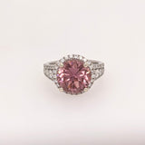 5ct Pink Tourmaline Ring w Earth Mined Diamonds in Solid 14K Gold | Round 10mm